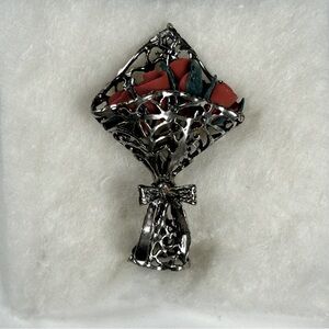 Miniature Vintage Sterling Silver 800 Flower Figurine Holder Bouquet Decorative